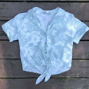 Hollister Tropical Print Tie-Front Top